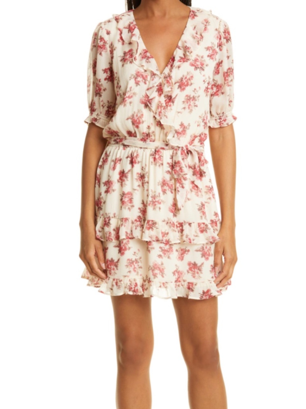 PAIGE Evonna Floral Silk Faux Wrap Mini Dress